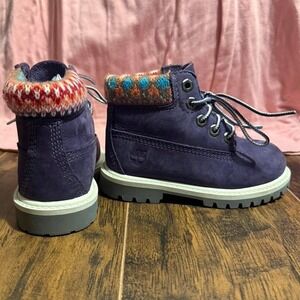 GORPCORE Timberland Premium Waterproof Boots Purple Nubuc Knit Ankle Toddler 8